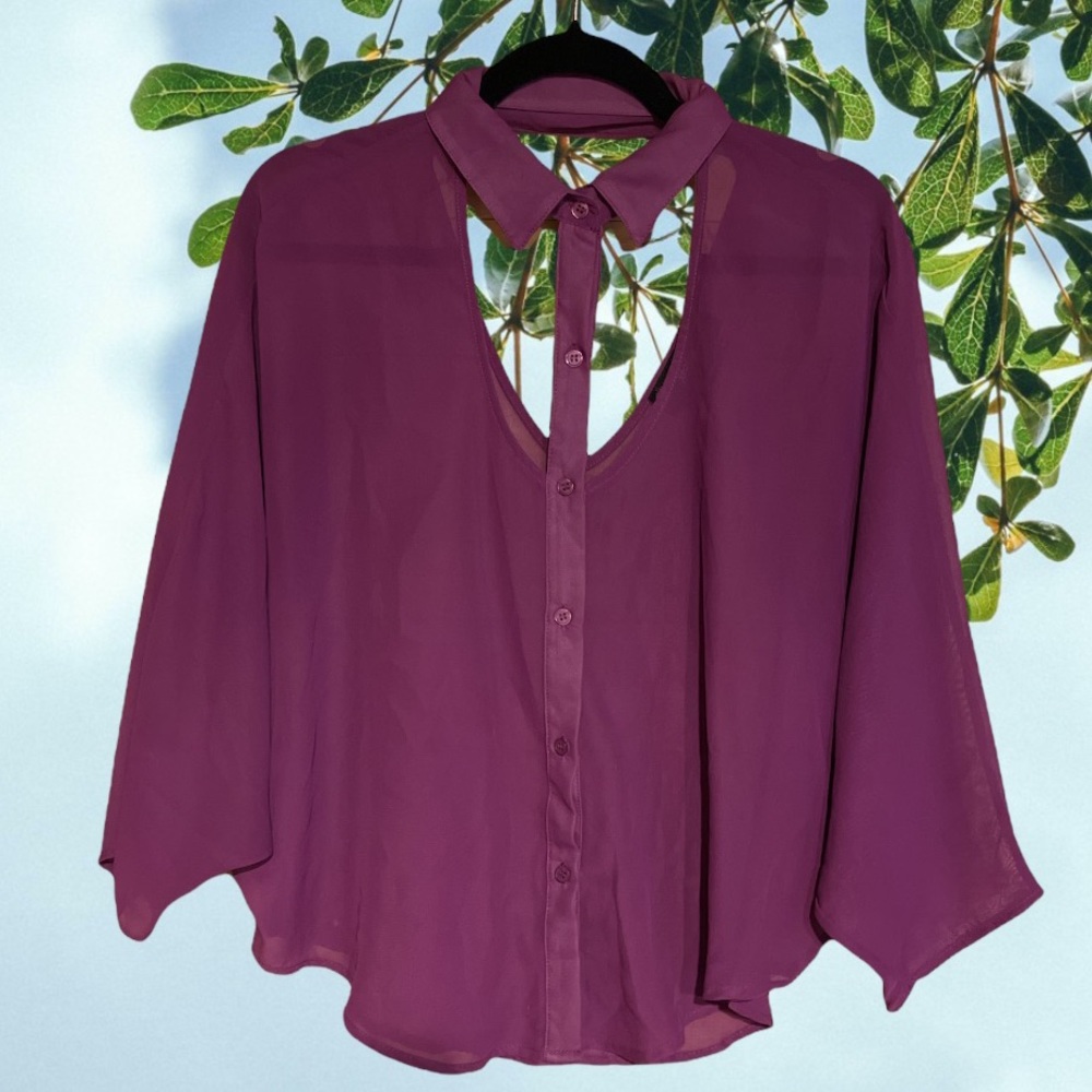 Nasty Gal Cut Out Button Up Sheer Top- Sz S